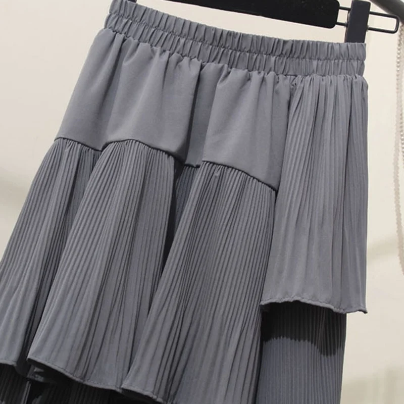 

Summer Women's Irregular Pleated Skirt Mid-length High Waist Chiffon Casual Cake Skirts