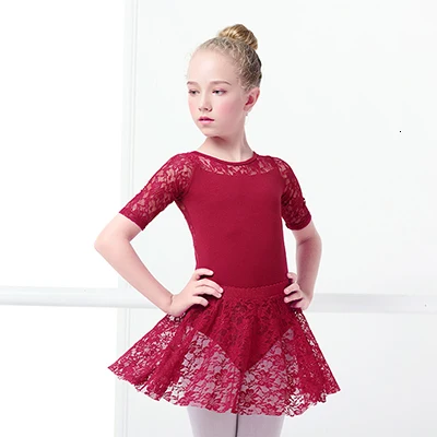 burgundy half sleeve Балетное платье для девочек, гимнастические купальники, кружевные юбки, трико с длинными рукавами, гимнастический купальник для малышей, для танцев - Цвет: burgundy half sleeve