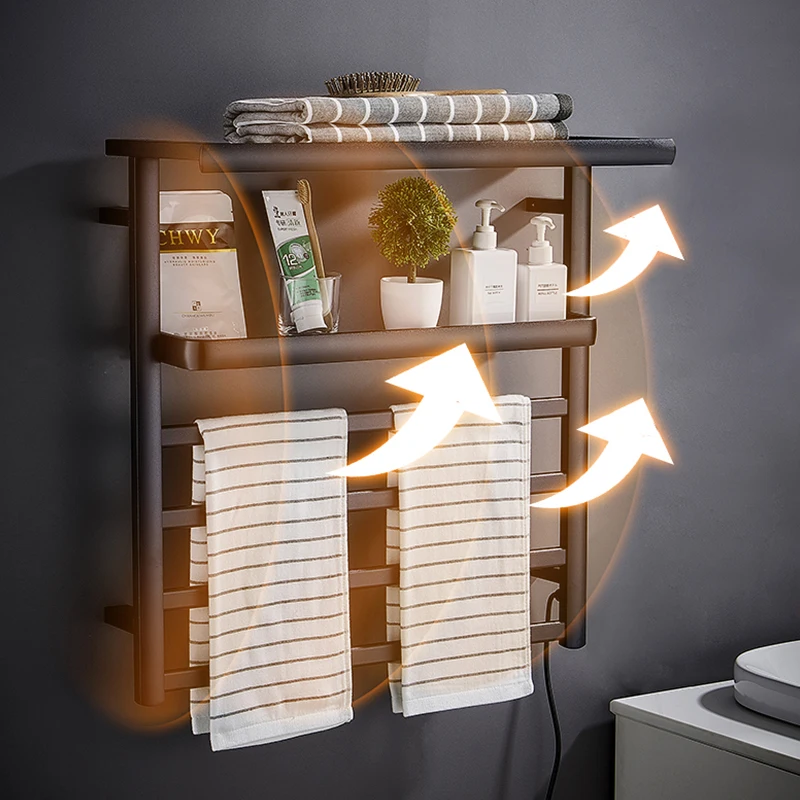 

55 Bathroom Electric Heated Towel Rail Smart Towel Warmer Rack Waterproof Black Shelf Sterilization And Dryer For Home