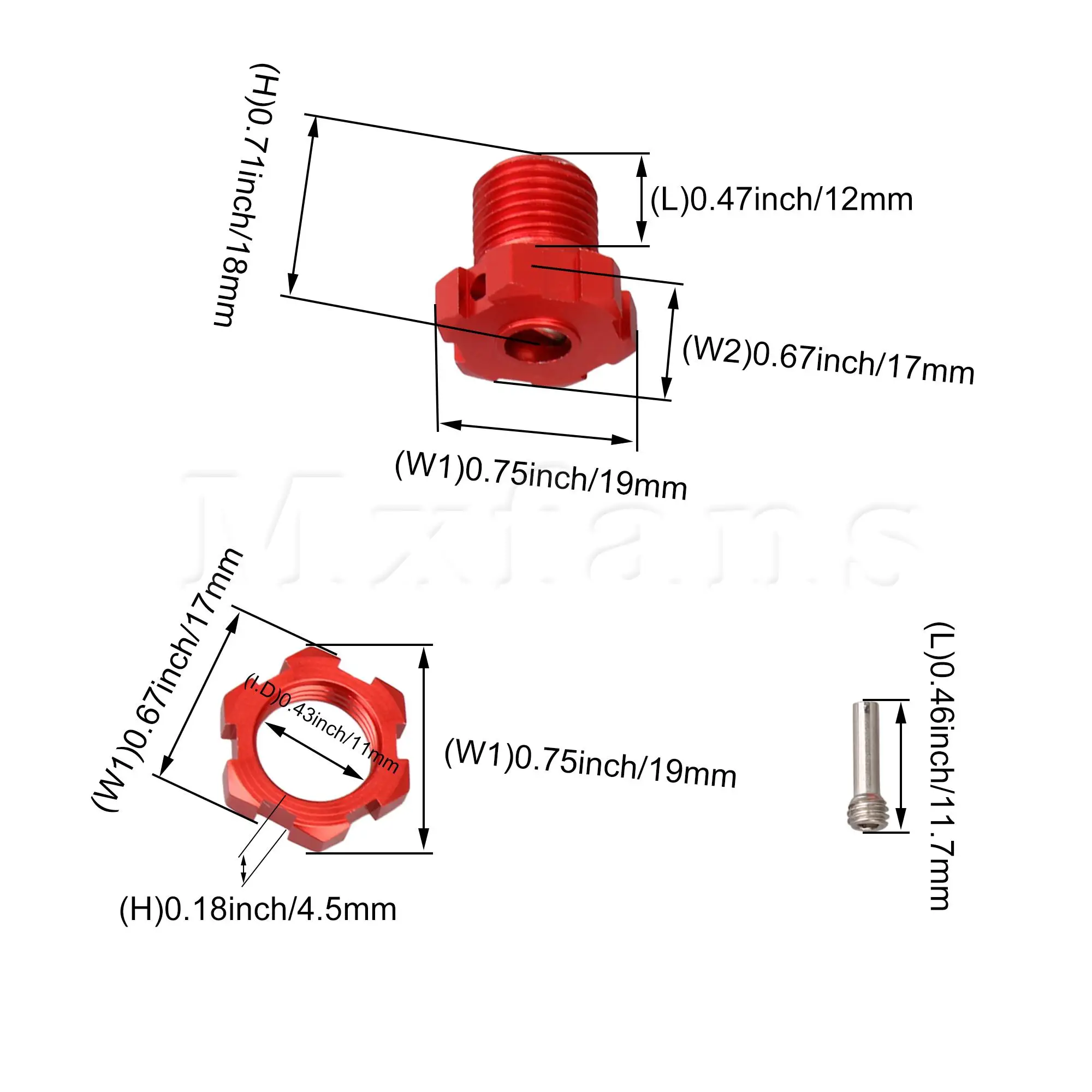 

Mxfans 4Pieces RC Car 1:10 17mm Red Wheel Hex.Mount Replacement for TRAXXAS