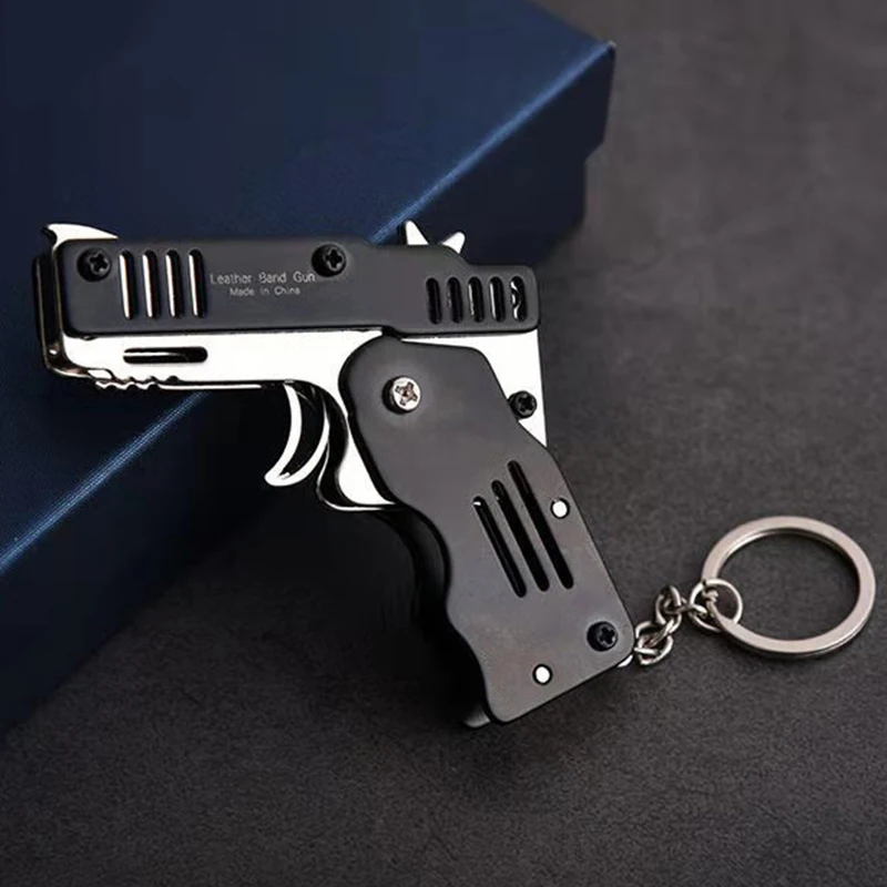 Mini Folding Stainless steel Rubber Band Launcher Gun Hand Pistol Guns Shooting Toy Gifts Boys Outdoor Fun Sports For Kids | Игрушки и