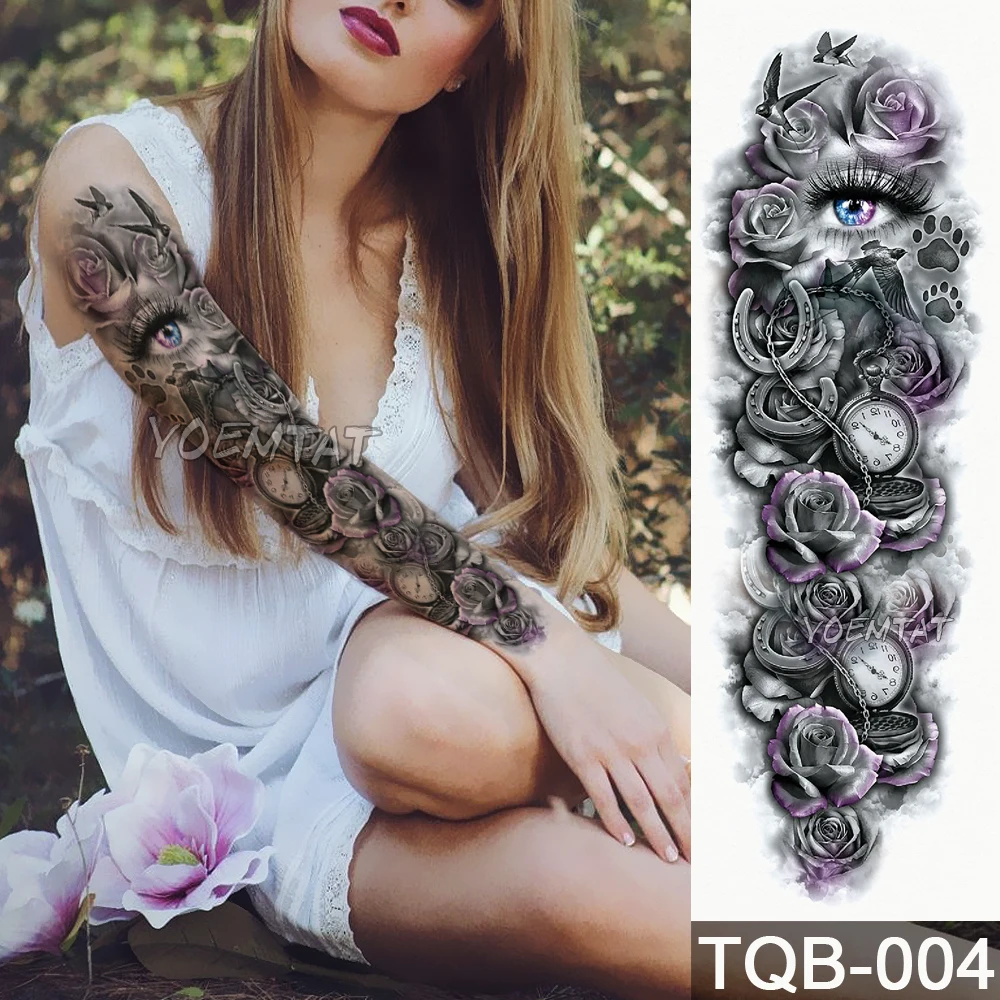 

New 1 Piece Temporary Tattoo Sticker Tigers down the mountain pattern Full Flower Tattoo with Arm Body Art Big Large Fake Tattoo