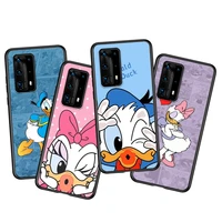 cartoon donald duck soft tpu for huawei p50 p40 p30 p20 pro plus p10 p9 p8 lite ru e mini 2019 2017 black phone case