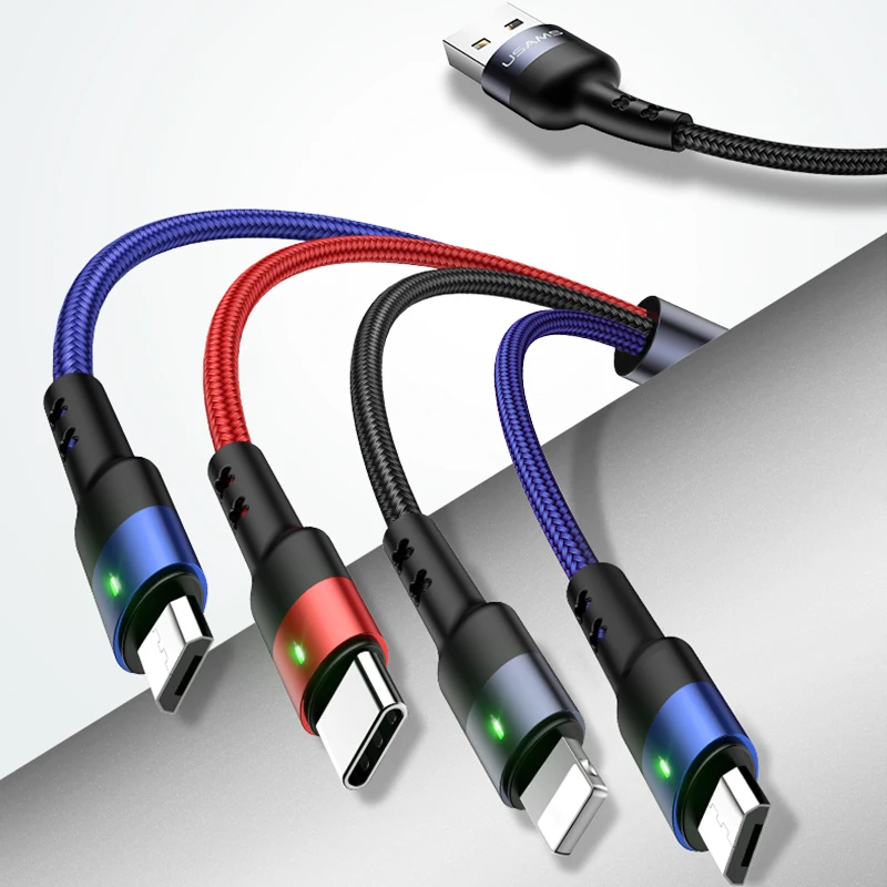 USAMS 4 в 1 мульти usb зарядное устройство кабель для iPhone samsung huawei xiaomi зарядный кабель для lightning micro usb type c кабель Android - Цвет: Micro Micro usb c IP