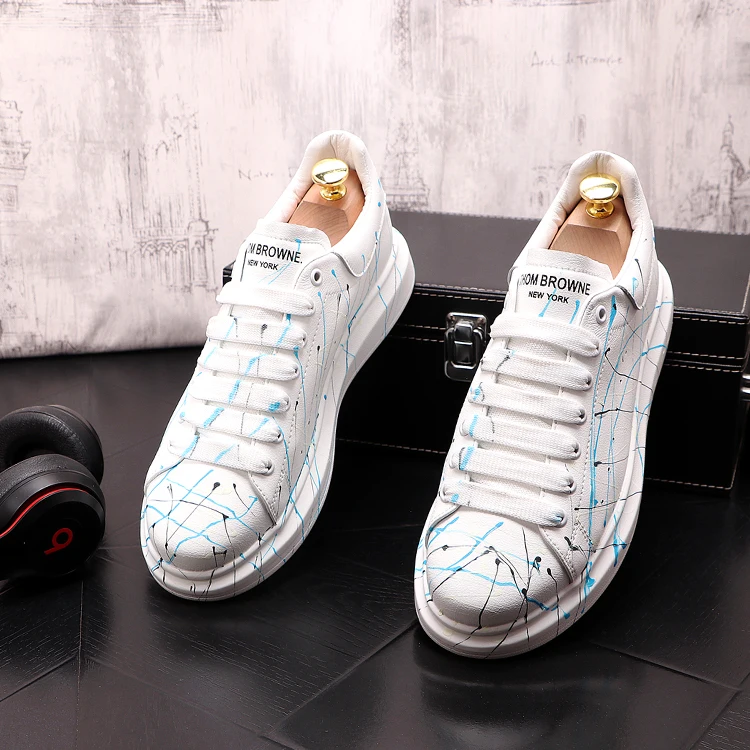 

white graffiti men shoes designer sneakers thick bottom loafers trainers men height Increasing shoes zapatillas hombre