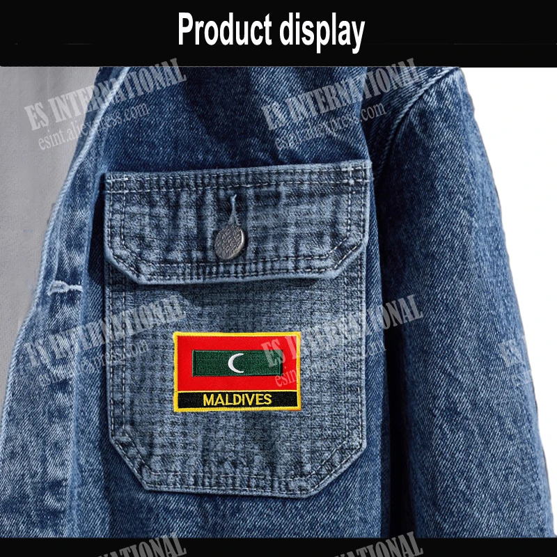 Нашивки с вышивкой национальным Мальдивским флагом блестящая квадратная форма