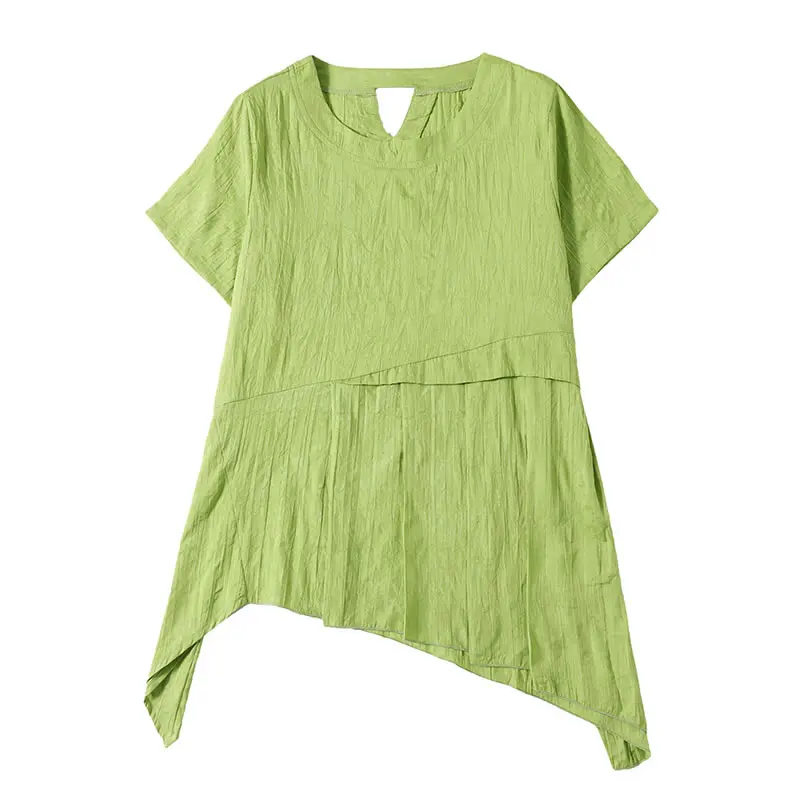 

XITAO Irregular Tshirt Fashion New Women Pleated Goddess Fan Pullover Solid Color 2021 Summer Elegant Loose Tee Top WMD0155