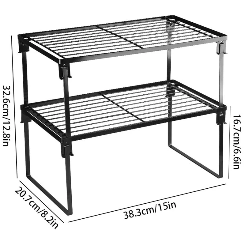 

2 Pack Stackable Kitchen Storage Shelf Rack, Foldable Spice Rack Cabinet Organization Storage Shelves, Kitchen Shelves