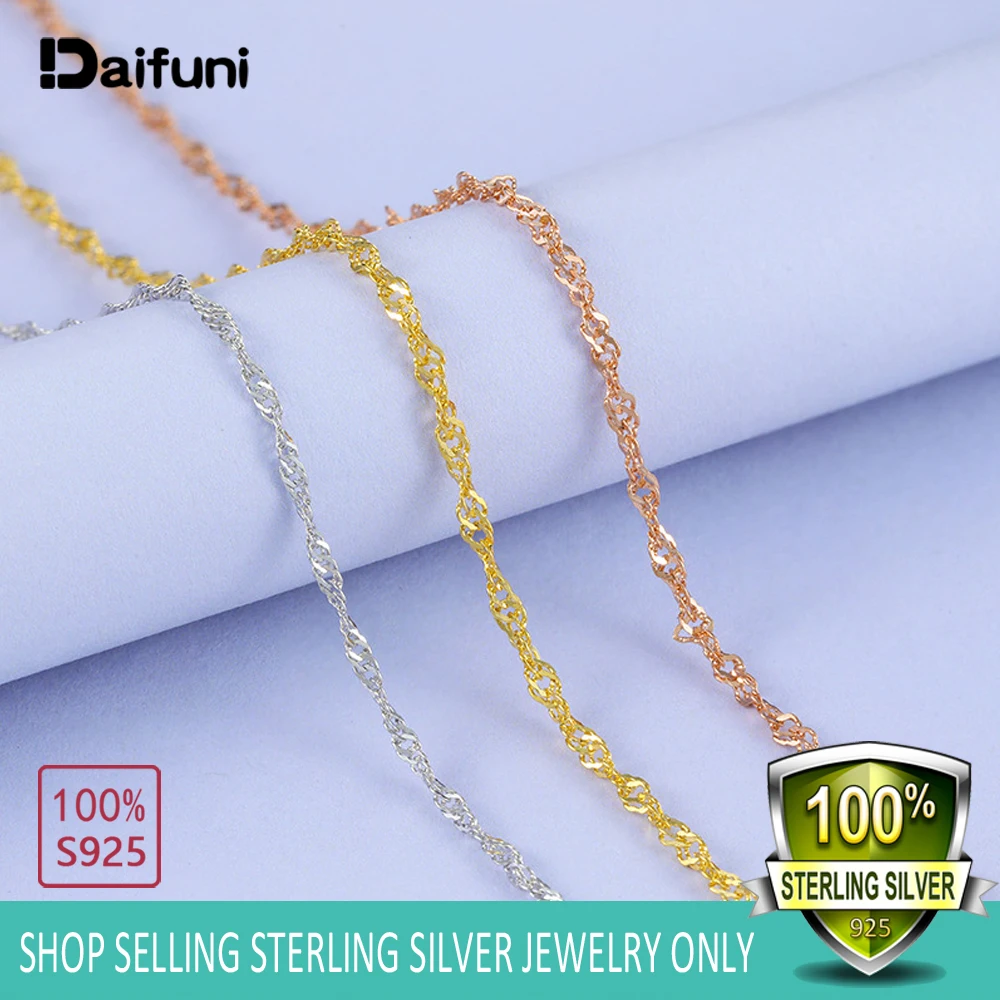 Настоящее 925 пробы серебро 1 3 мм тонкое ожерелье с волнистой цепочкой для женщин и