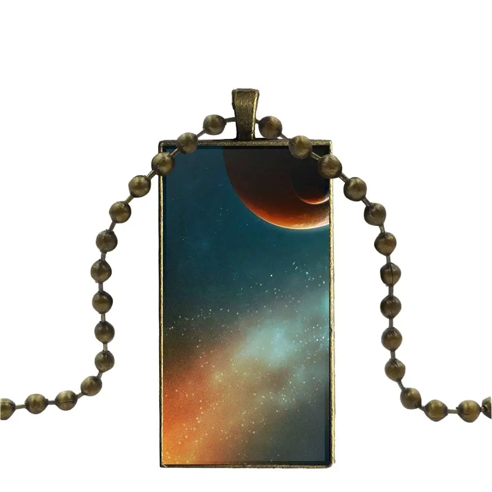 Earth And Space Planets Anti-knock Fashion Glass Cabochon Pendant Rectangle Necklace Choker Jewelry For Unisex Gift | Украшения и
