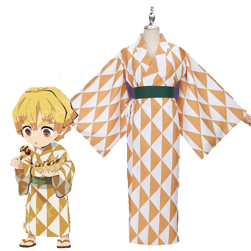 

Unisex Anime Cos Demon Slayer Agatsuma Zenitsu Cosplay Costumes Uniform Suit kimono