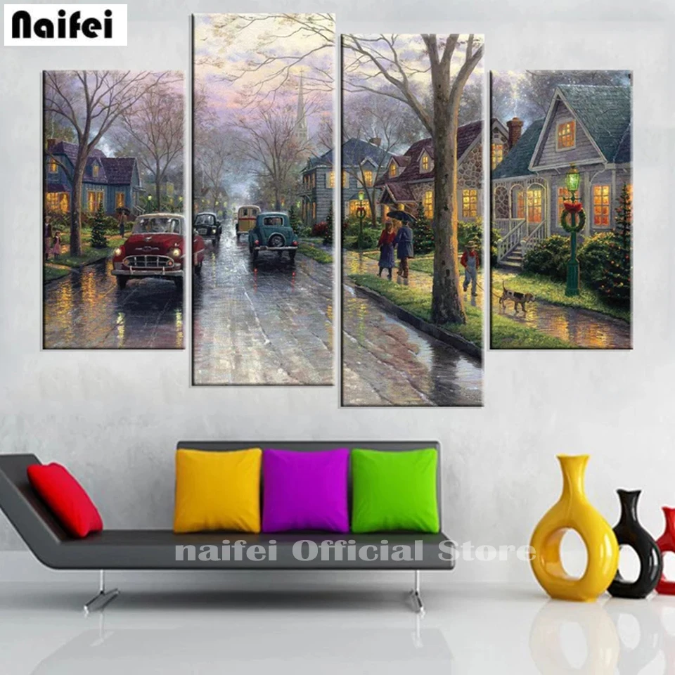 

5D Diy Diamond Painting Street Full Square Round Diamond Embroidery City Landscape Rhinestone Mosaic Wall Art Home Decor 4pcs