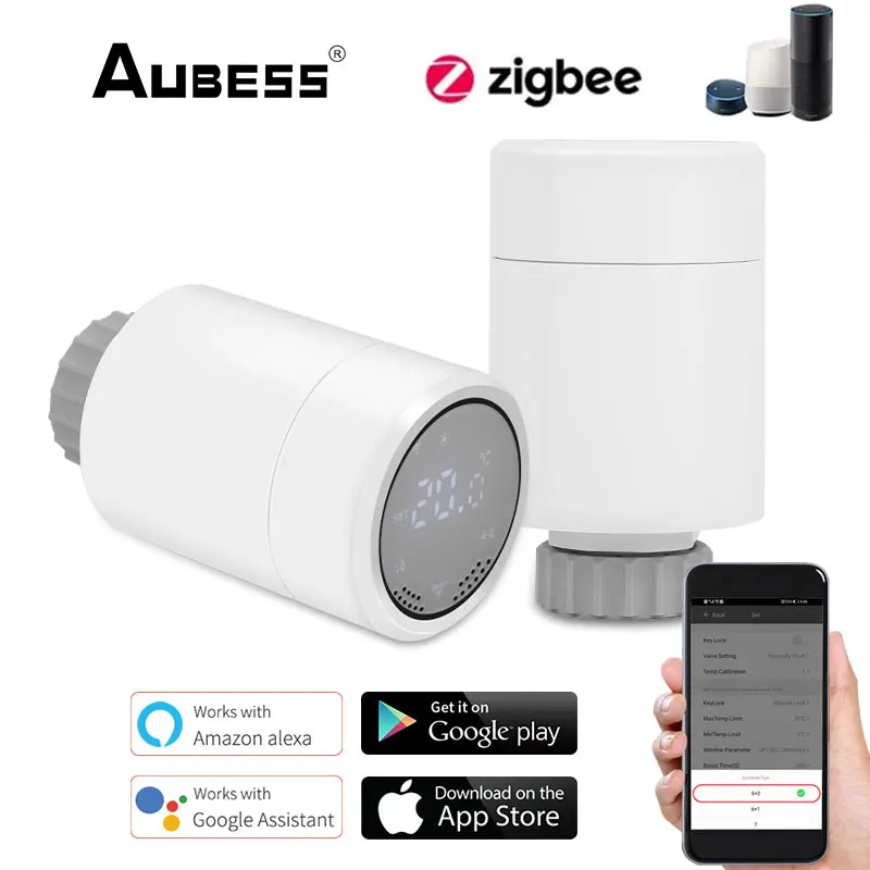 

Умный привод радиатора Aubess Tuya ZigBee, термостатический клапан, контроль температуры, с таймером, голосовым управлением, с Alexa Google Home
