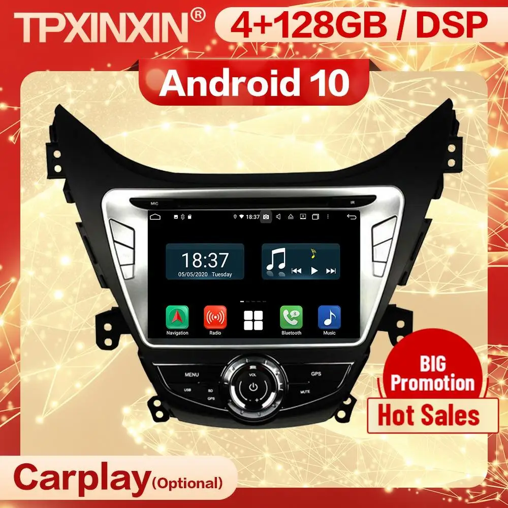 Мультимедийный стереоприемник Carplay для Hyundai Elantra 128 2011 2012 4 + 2013 ГГц 2 Din Android