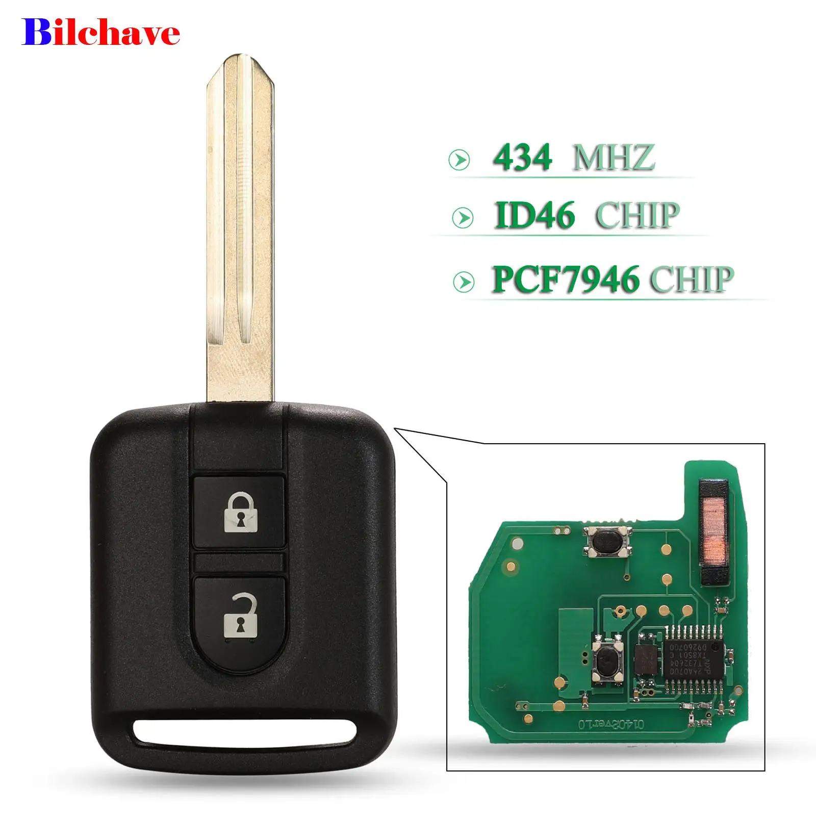 

jingyuqin 2 Buttons 434Mhz ID46 PCF7946 Chip Remote Smart Car Key For Nissan Elgrand X-TRAIL Qashqai Navara Micra Note NV200