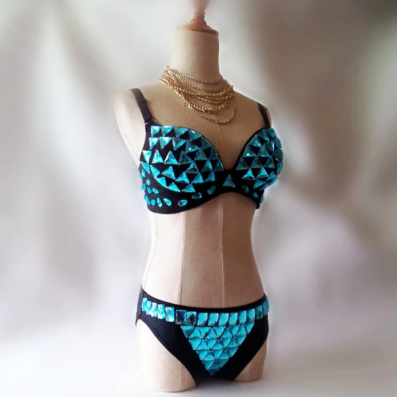 Сексуальное женское бикини стразы костюм для диджея танцора трусики наряд