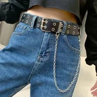 Женский ремень из ПУ кожи, двухрядный пояс в стиле панк, с отверстиями, с цепочкой, украшение для джинсов