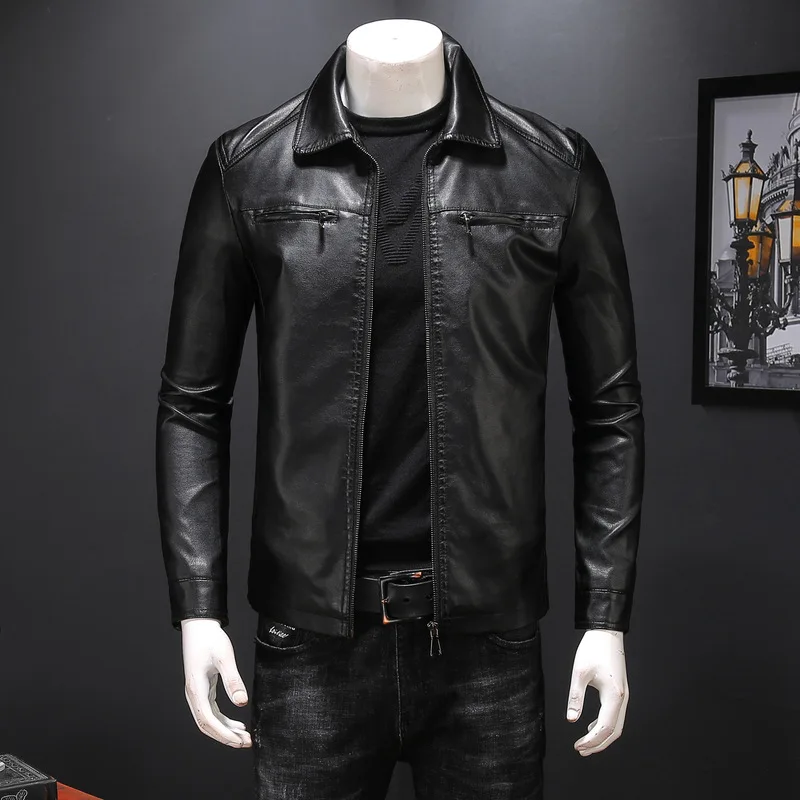 2021 новая мотоциклетная кожаная куртка для мужчин осень с отложным воротником