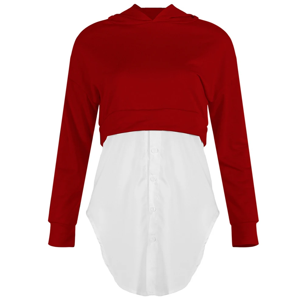 Fashion Long Sleeve Patchwork Sweatshirt Women 2021 Autumn Red Casual Hoodies Shirt Blackpink Tops Femme Sweatshirts Sweetshirts