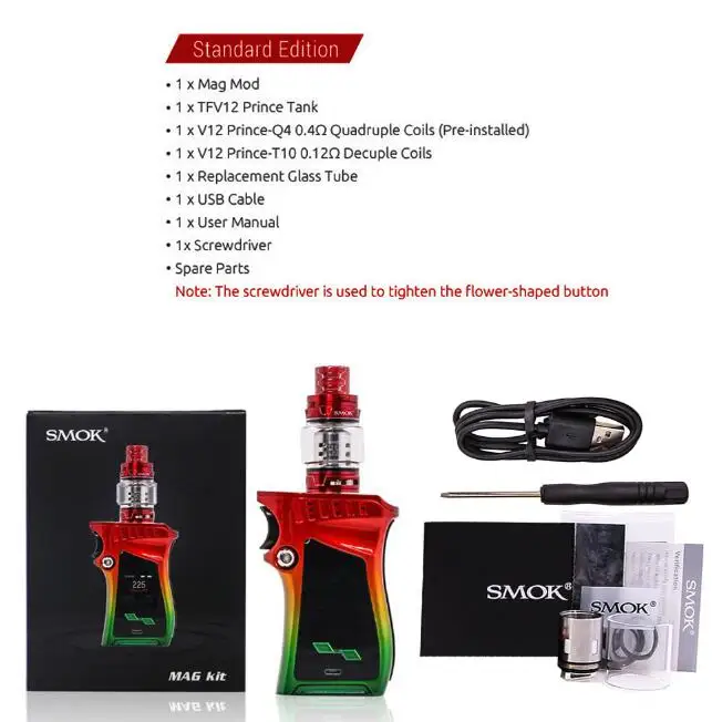 Resta Red Kit SMOK Mag Box Mod 225 Вт правый вейп электронная сигарета для атомайзера TFV12 PRINCE Tank V12 Prince испаритель катушка - Цвет: Resta Red Kit
