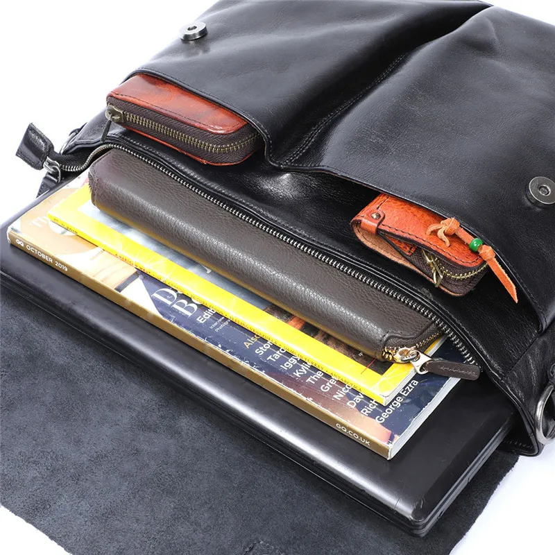 Classic men's genuine leather briefcase first layer cowhide portable bag mail large capacity shoulder messenger bag computer bag