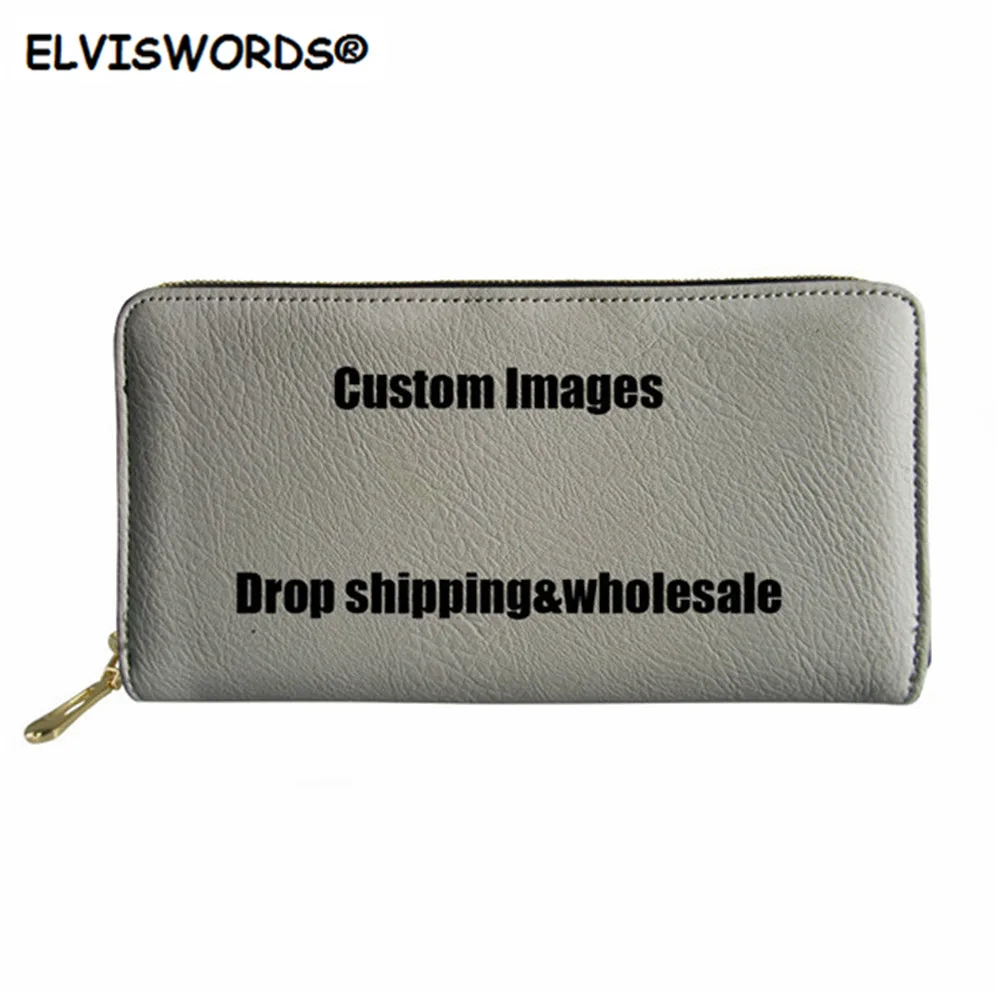 

ELVISWORDS Custom Images or Logo Women Long Wallet Casual Shopping PU Leather Purse Multifunction Wallet Ladies Girls