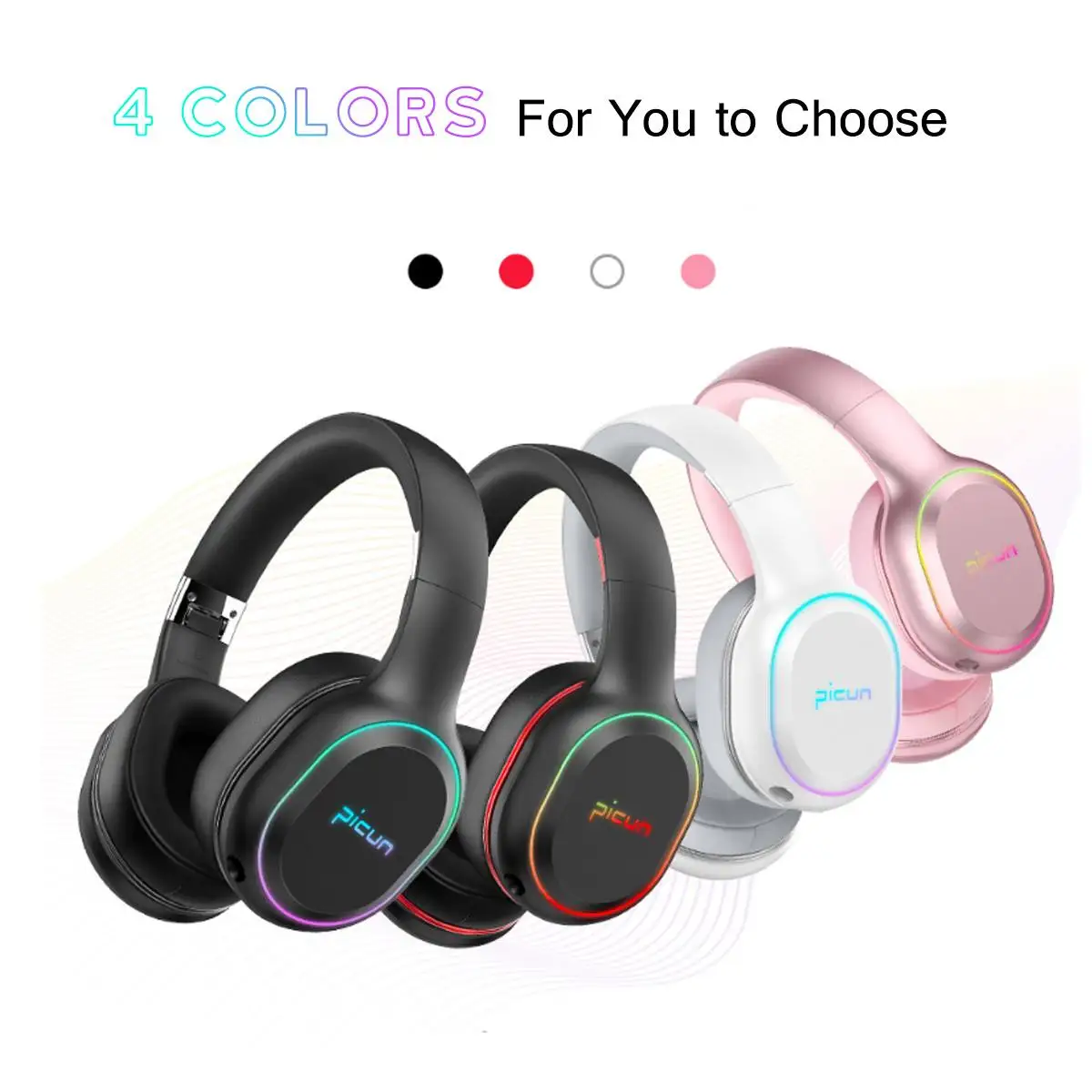 Беспроводные накладные bluetooth наушники Цветной RGB светодиодный светильник