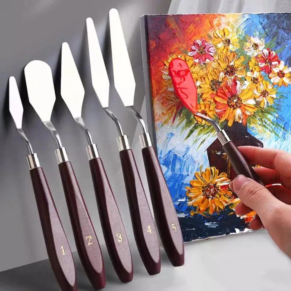 

5Pcs Fine Arts Mixing Scraper Palette Stainless Steel Spatula Painting Kit Paint Professional