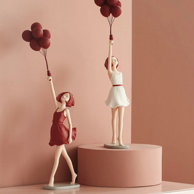 

Nordic Resin Wind Balloon Beautiful Girl Sculpture Decoration TV Cabinet Wine Cabinet Home Decor Ornaments Wedding Gift