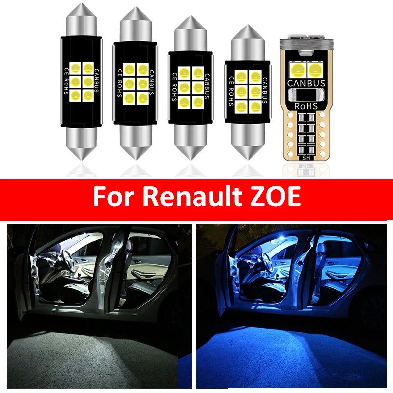 9Pcs Car White Interior LED Light Bulbs Package Kit For Renault ZOE 2013-2017 Map Dome Trunk Lamp Ice Blue | Автомобили и
