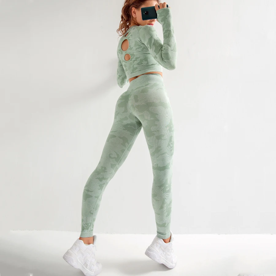 BINAND бесшовный Камуфляжный Набор для йоги спортивная одежда с отверстиями