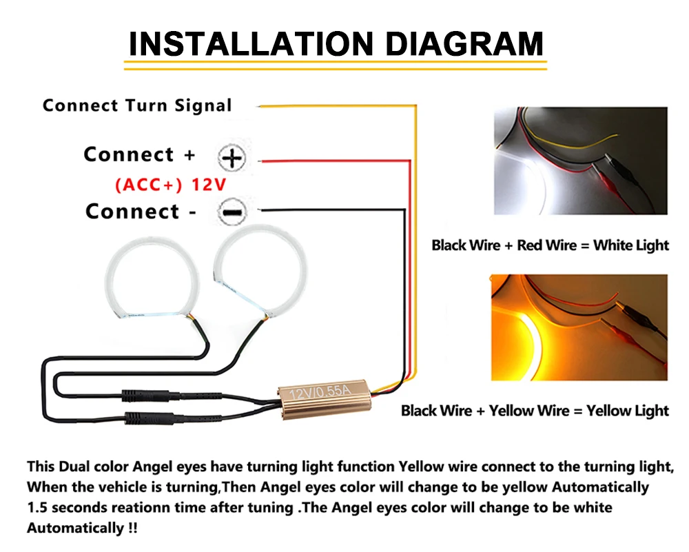 

White Amber DTM LED Angel Eyes DRL Running Lights For BMW E36 E38 E39 E46 M3 Auto Headlights Halo Ring Kits 4x131mm