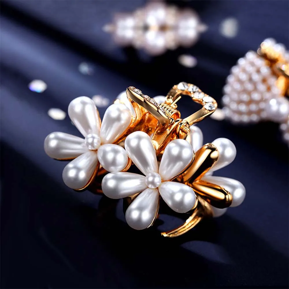 Мода девушки коготь волос Геометрическая булавка с имитацией жемчуга Краб Ретро