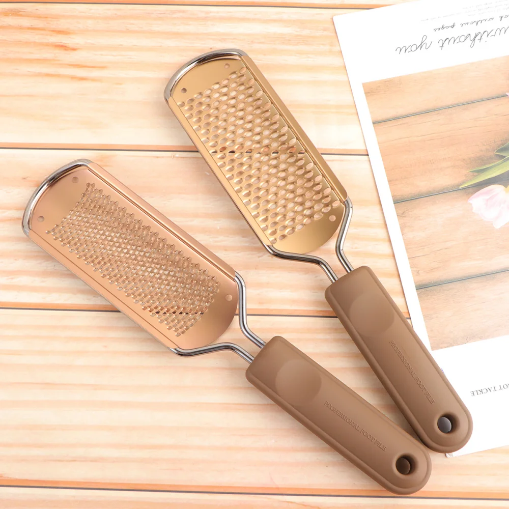 

2pcs Pedicure Rasp Foot File Callus Dead Skin Remover Stainless Steel Foot Scrubber (Bronze)