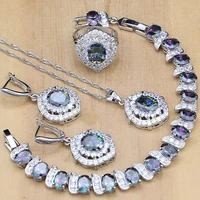 925 silver jewelry sets natural mystic rainbow zircon stone decoration for women earringspendantringbraceletnecklace set