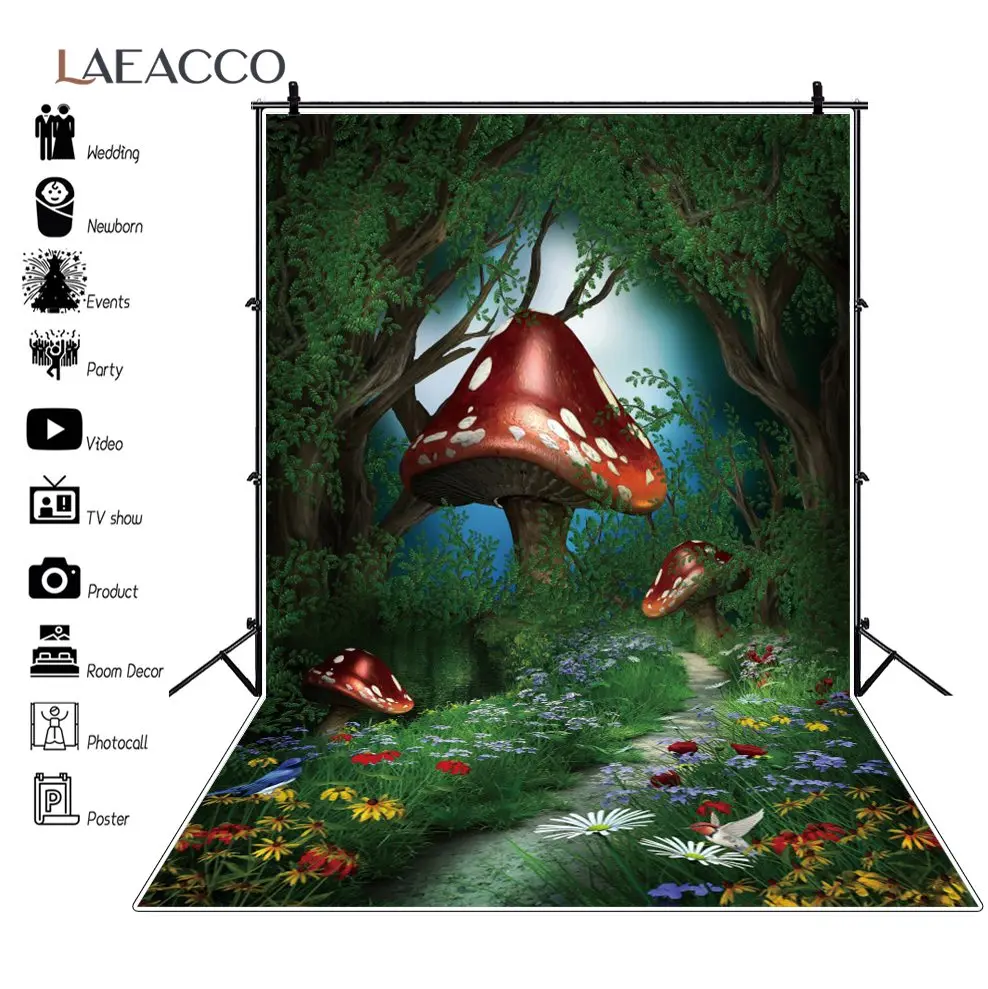 

Laeacco Сказочный Зеленый Лес Дерево гриб фотография фоны Трава цветок фотография фоны для фотостудии реквизит
