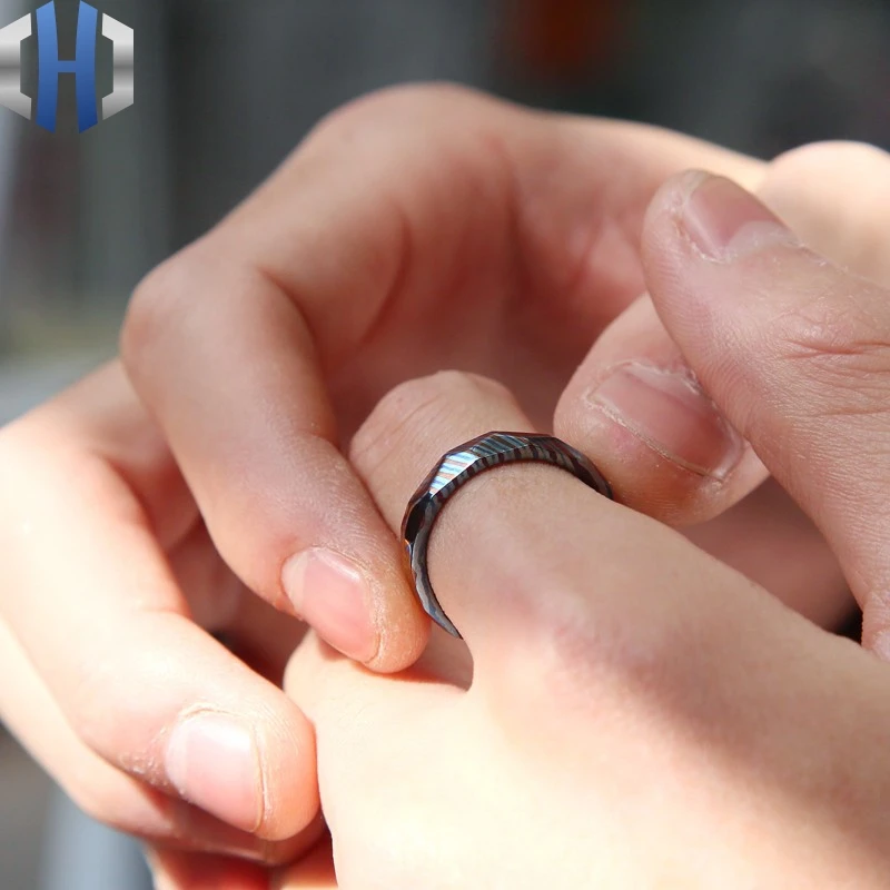 Кольцо с подвеской из титанового сплава дамасское высококачественное