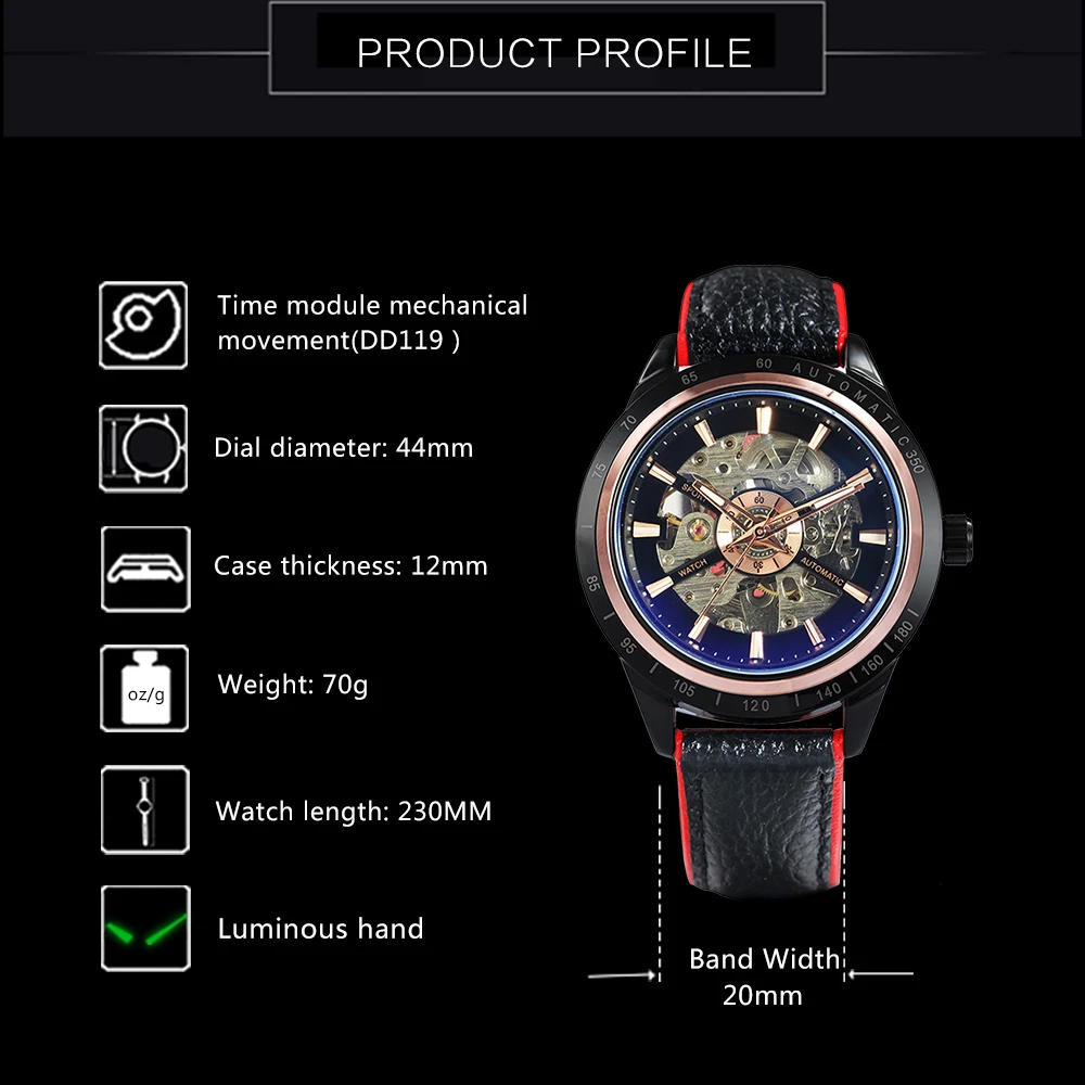 FORSINING Спорт Для мужчин s часы от топ бренда роскошные скелет автоматические для