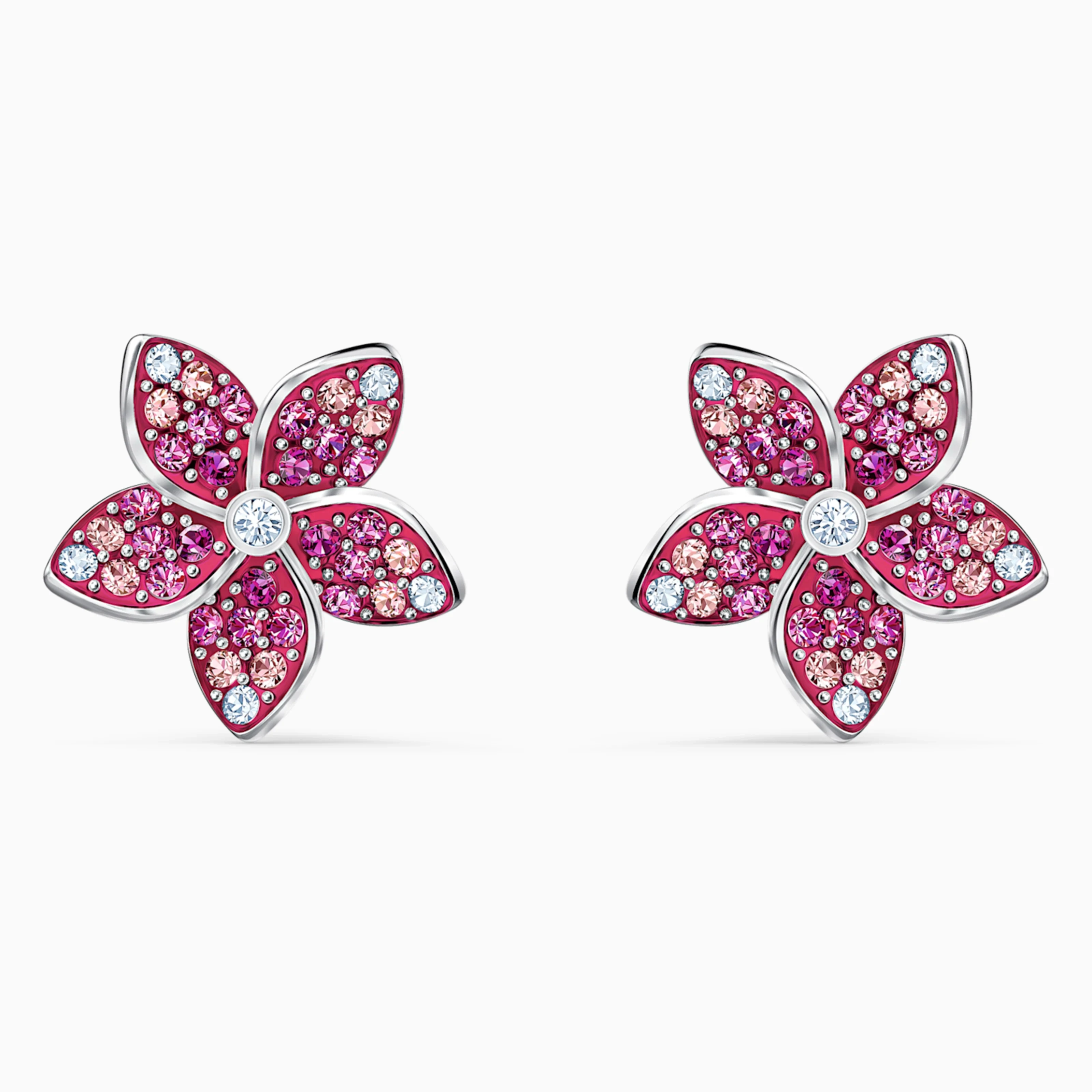 

Fashion Jewelry SWA New TROPICAL FLOWER Pierced Earrings Flower-Shaped Colorful Zircon Platinum Earrings Women'S Luxury Jewelry