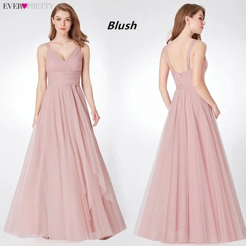 Длинные платья для выпускного Ever Pretty, платья из тюля с V-образным вырезом, без рукавов, трапециевидного силуэта, сине-зеленого, розового цвета, EP07303, весна-лето