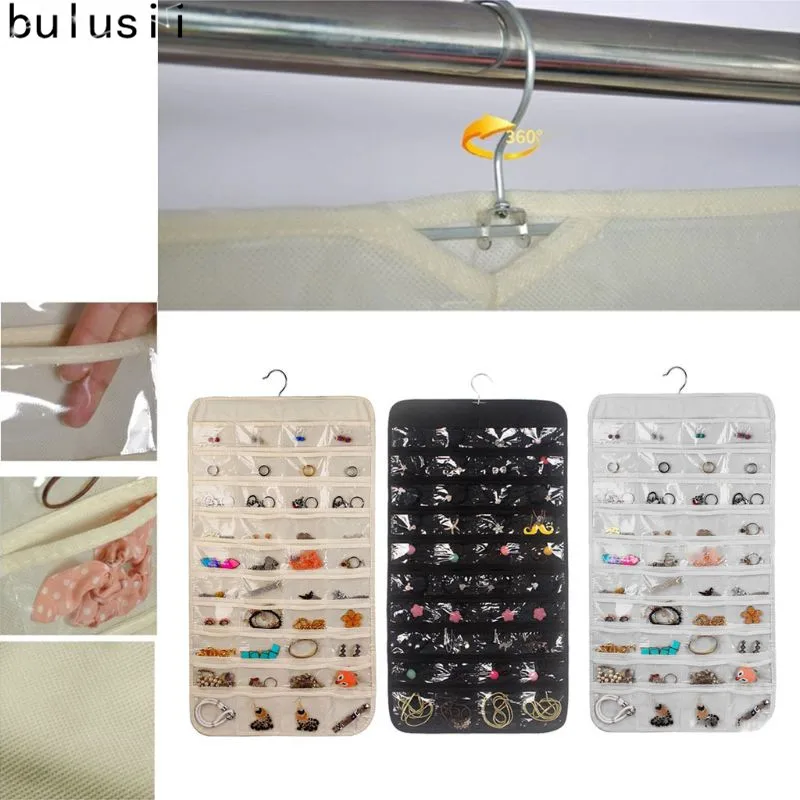 

1 Pc 80 Pockets Double Sided Hanging Jewelry Display Foldable Organizer Storage Bag