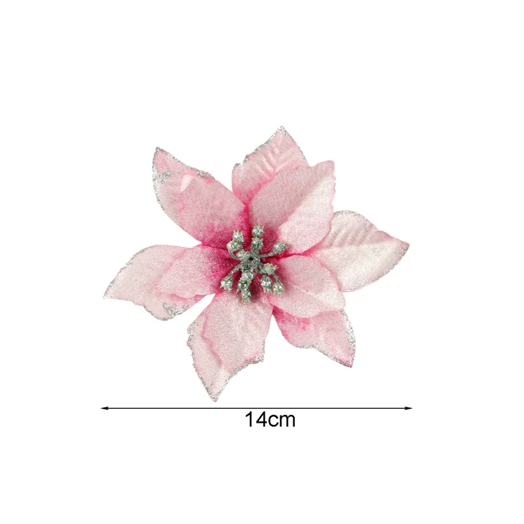 LAPHIL 10pcs Artificial Christmas Flowers Glitter Fake Flower Xmas Tree Ornaments Home Decorations Merry Christmas Party Gift
