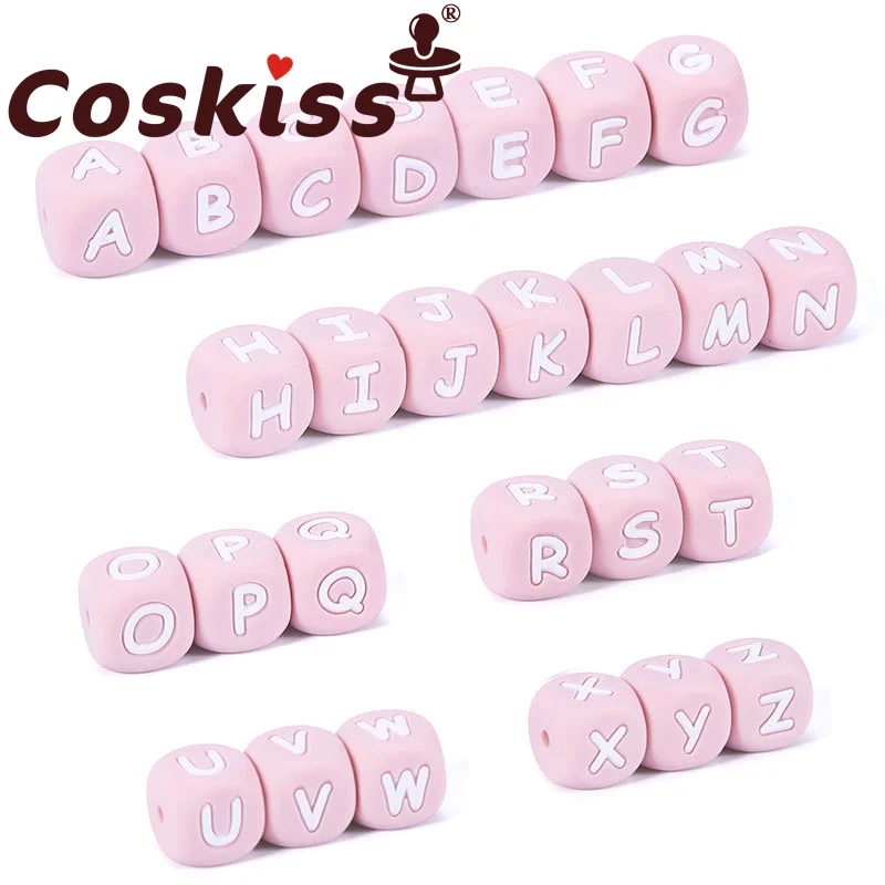 Coskiss, 10 шт., розовые силиконовые буквы, бусины из пищевого силикона, жевательное ожерелье, детские игрушки для прорезывания зубов, Бисероплет...