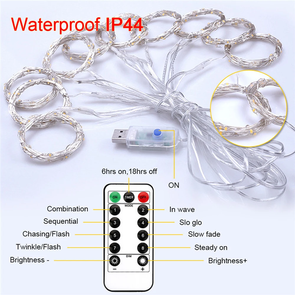 Copper Wire 3 м x 3 м светодиодный светильник 5 в 300 светодиодный s USB сказочная сосулька занавес лампа с пультом дистанционного управления Рождественский венок для свадьбы праздника декор для патио - Испускаемый цвет: Copper Wire