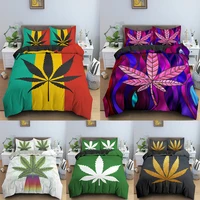 hot sell weed leaves bedding set soft microfiber fabric plant duvet cover queen king size quilt covers with pillowcase 23pcs