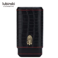 lubinski black cowhide genuine leather travel cedar cigar case humidor 3 tubes