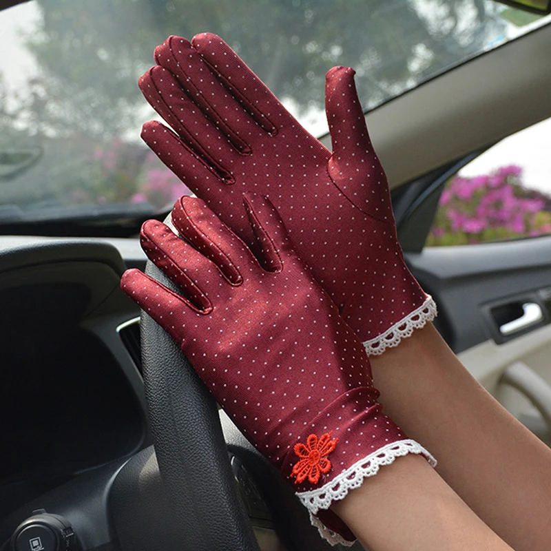 

Women's Fashion Cotton Summer Gloves Lace Patchwork Gloves Anti-skid Sun Protection Driving Short Thin Gloves Dot Women Gloves