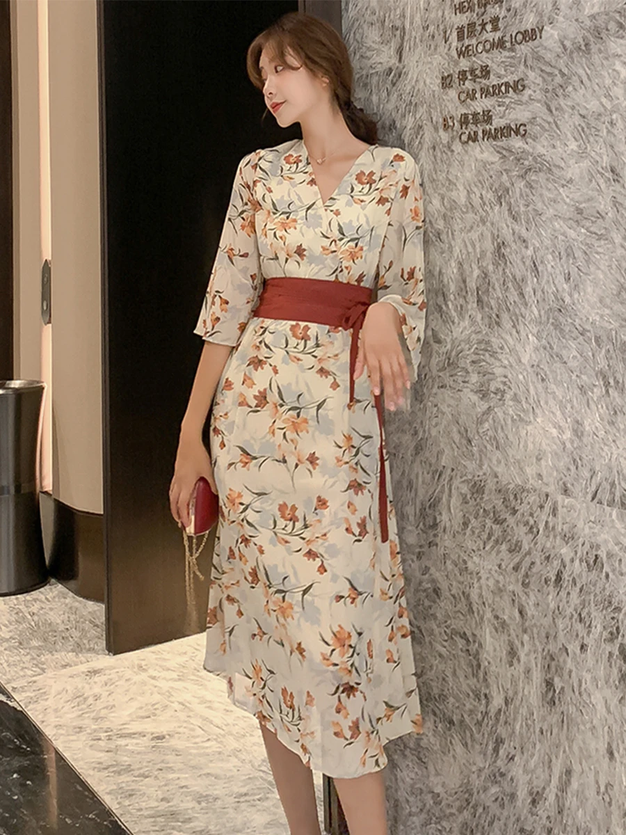 

Dresses for Women Summer 2020 Summer Elegant Floral Chiffon Dress Goddess Temperament Dress Dresses