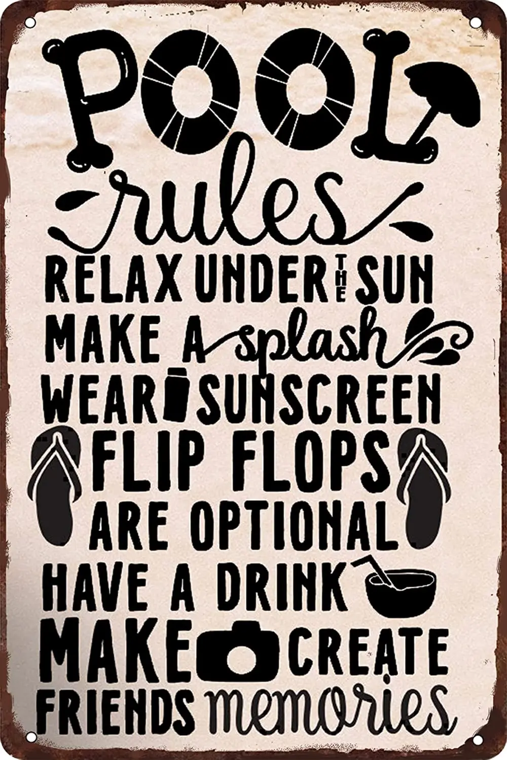 

Swimming Pool Decoration Retro Metal Sign Pool Rules Relax Under Sun Tinplate Decoration Metal Plate 8x12 or 12x16 Inches