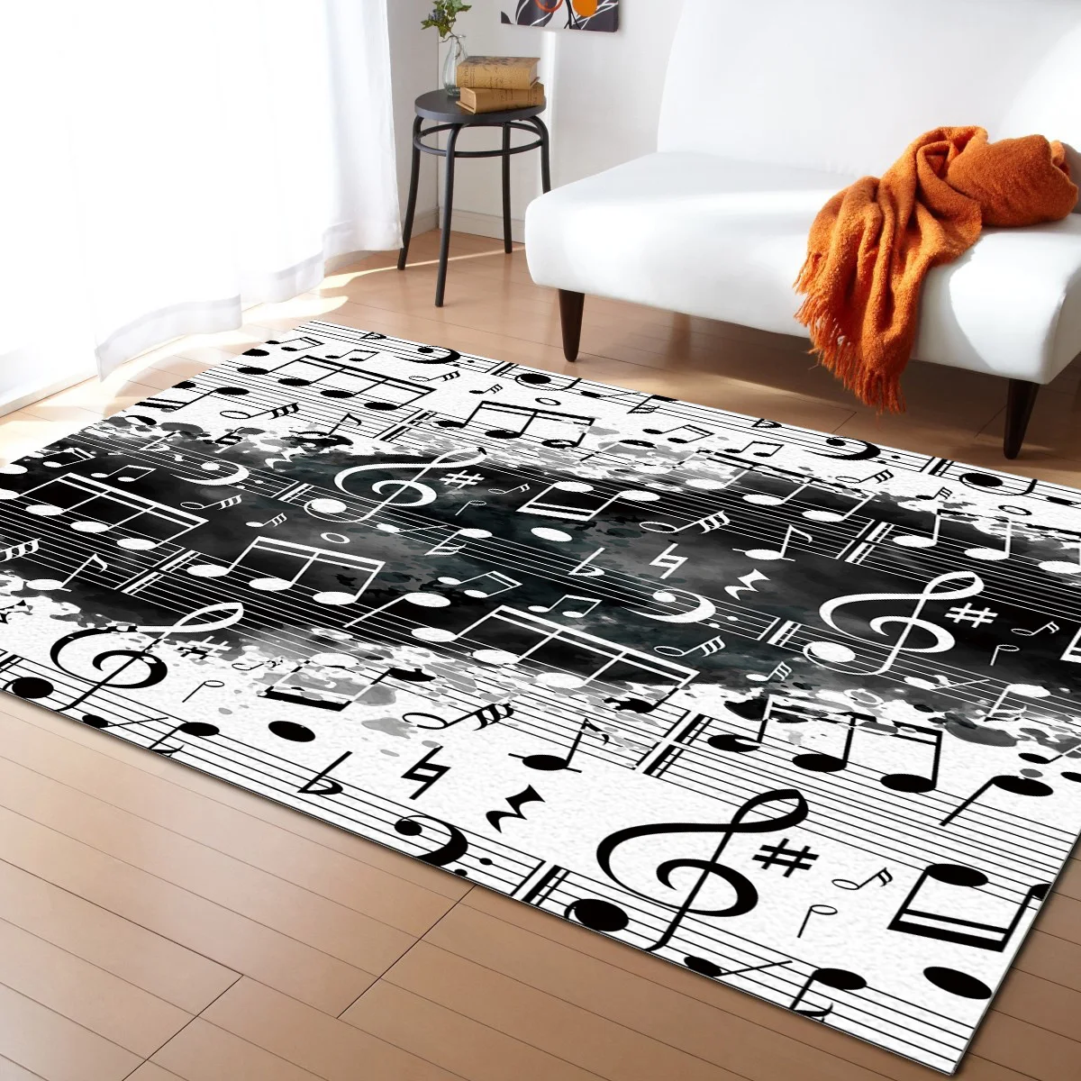 

Note Music Black White Watercolor Splash Carpet Bedroom Room Bedside Blanket Rug for Living Room Cloakroom Carpet Bedroom Decor